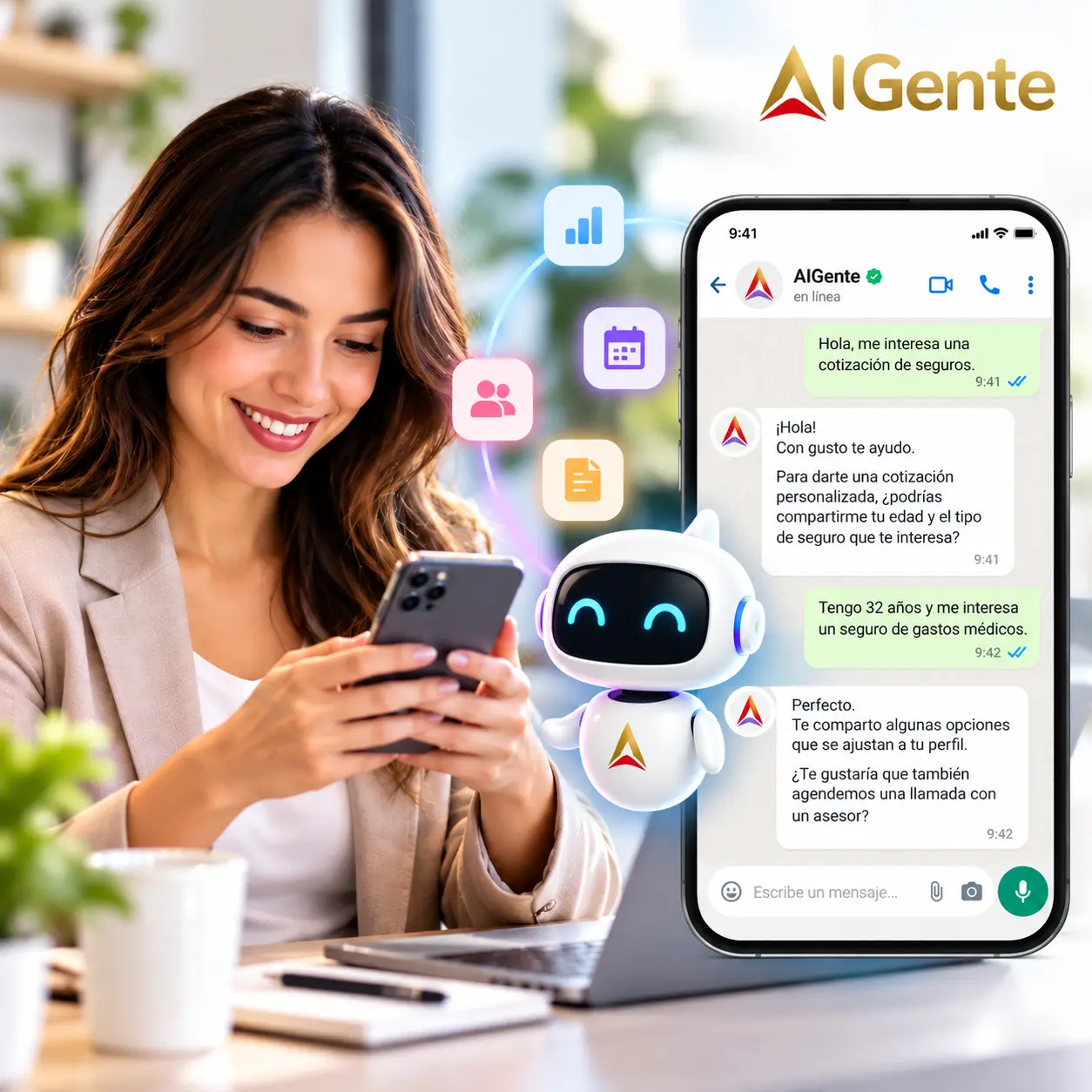 AIGente AI assistant helping a customer over WhatsApp | AIGente